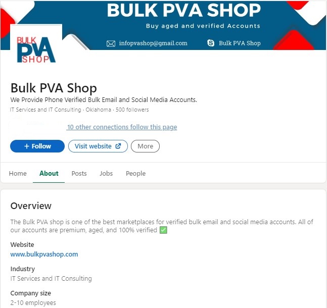 Bulk PVA Shop Linkedin Company Page