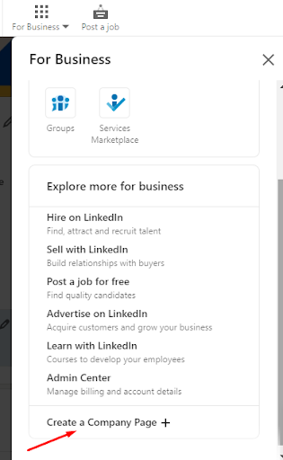 Select Create a Company Page