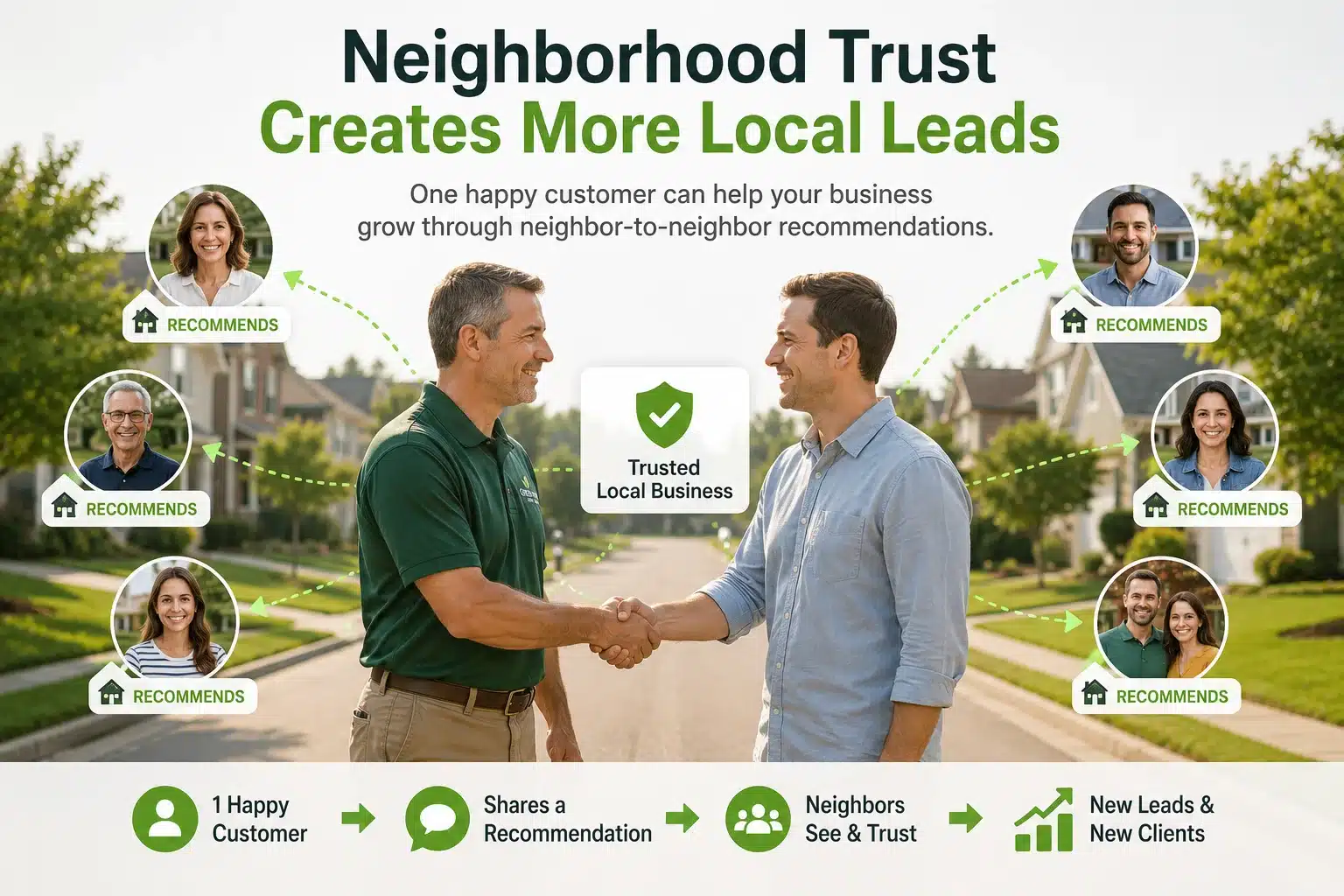 nextdoor-neighborhood-referrals Illustration showing how neighborhood recommendations generate local customers