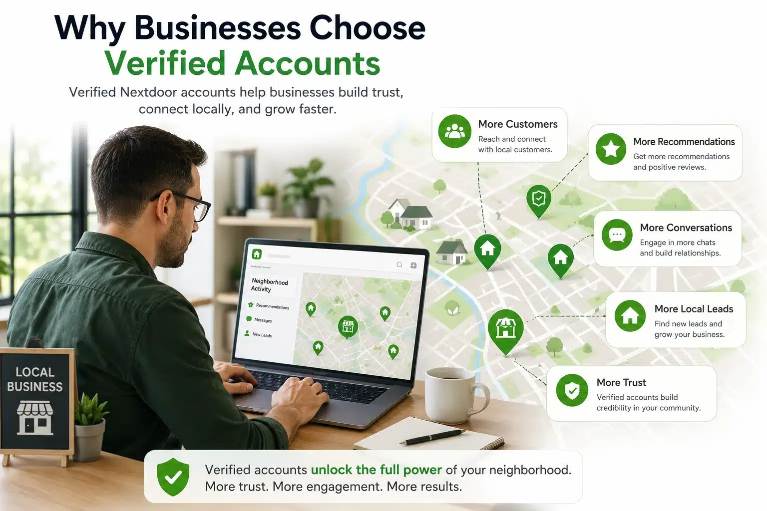 verified-nextdoor-account-for-business Business owner using a verified Nextdoor account for local marketing